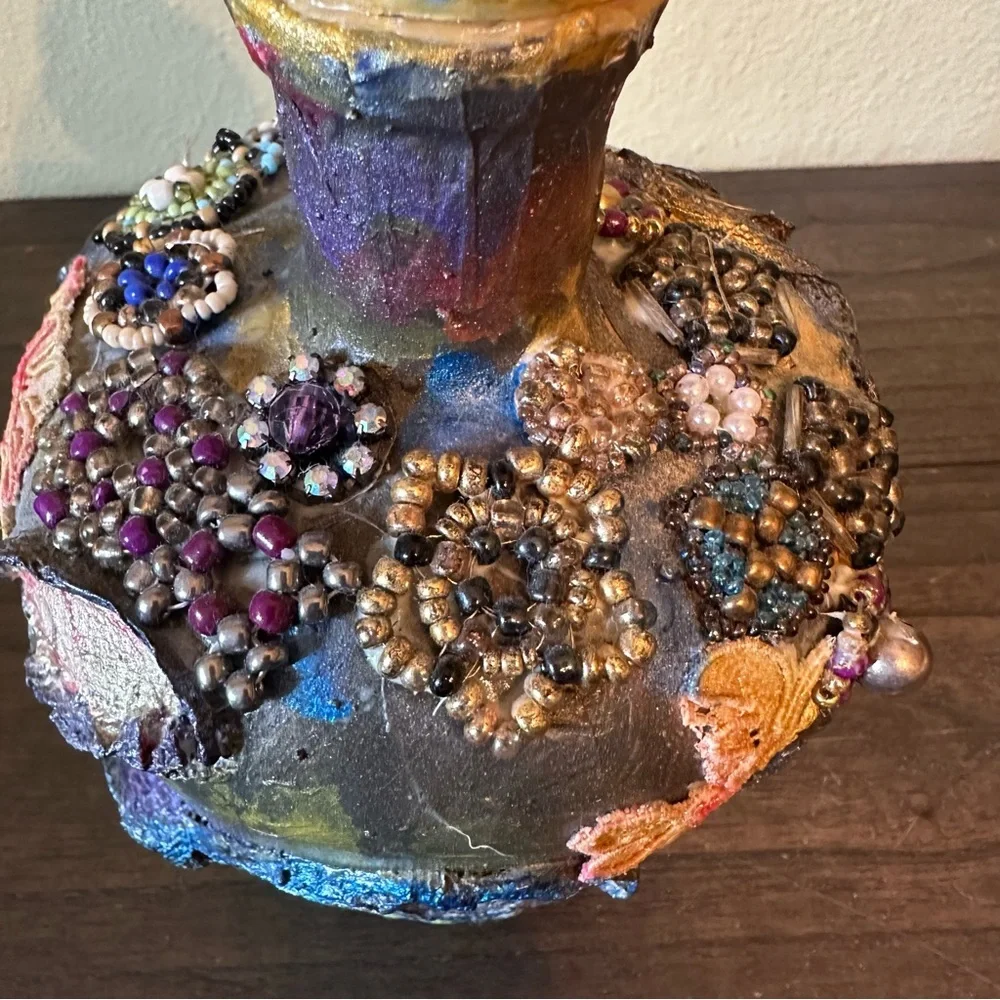 Boho Bohemian Luxe Bejeweled Decorative‎ Bottle Vase Vintage